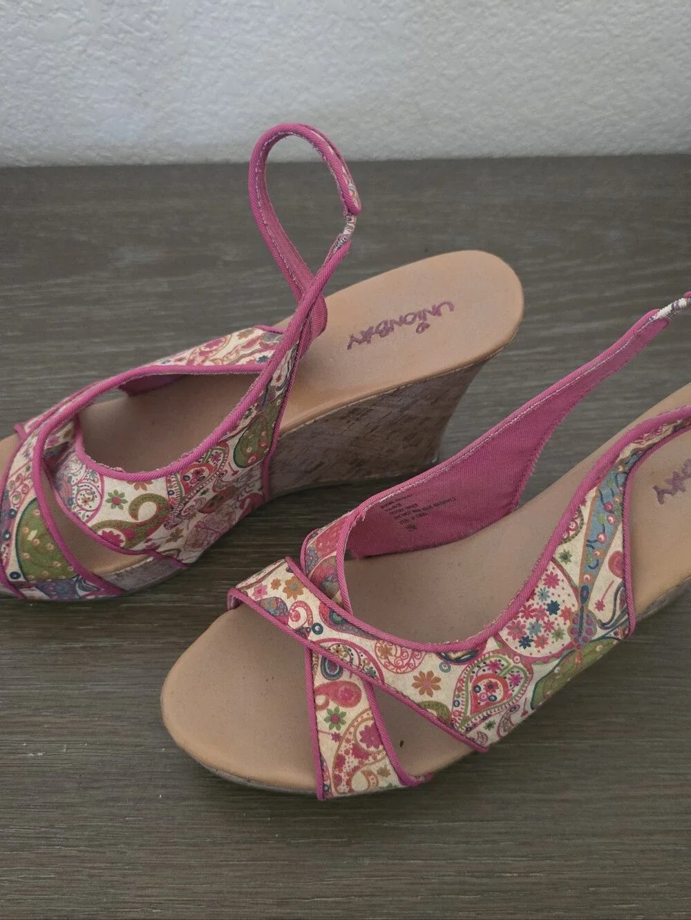 Pink Multicolor Paisley Wedge Sandals